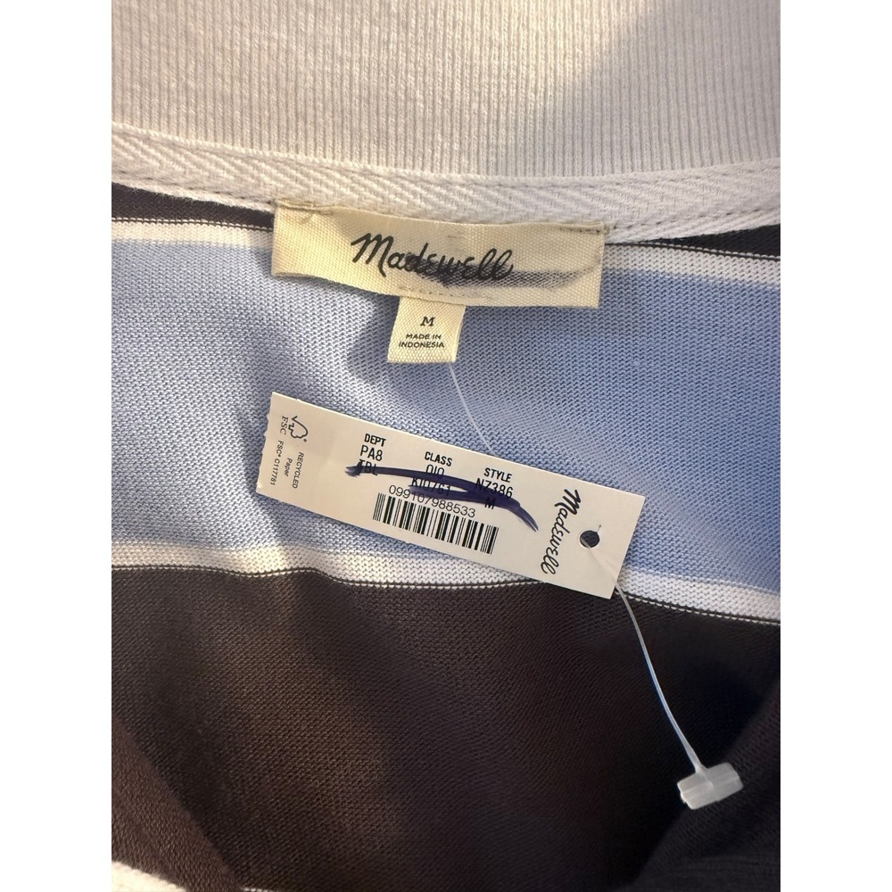 Madewell Striped Rugby Polo Shirt Tranquil Blue NZ386 Womens Medium NEW - Picture 5 of 8